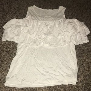 White Off the Shoulder Ruffle Top
